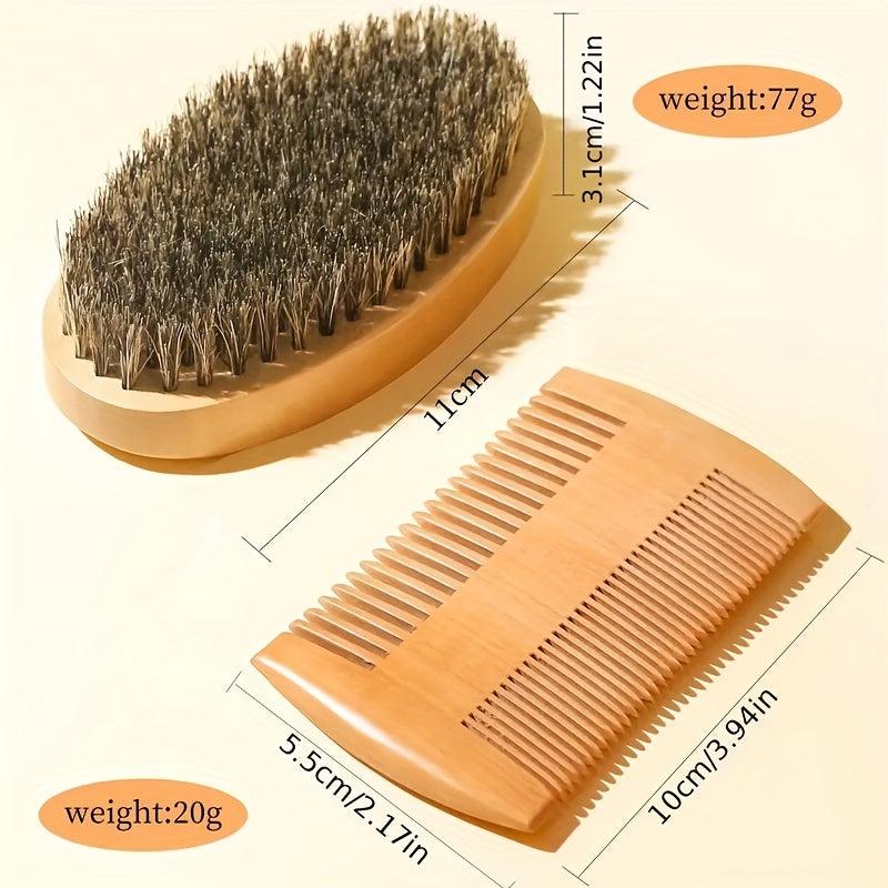 Beard Brush & Comb Set Boar Bristle Brush Wooden Comb