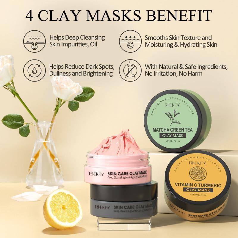 Clay Mask Set Turmeric Vitamin C Green Tea Dead Sea Mud Rose Skin Care Face Mask
