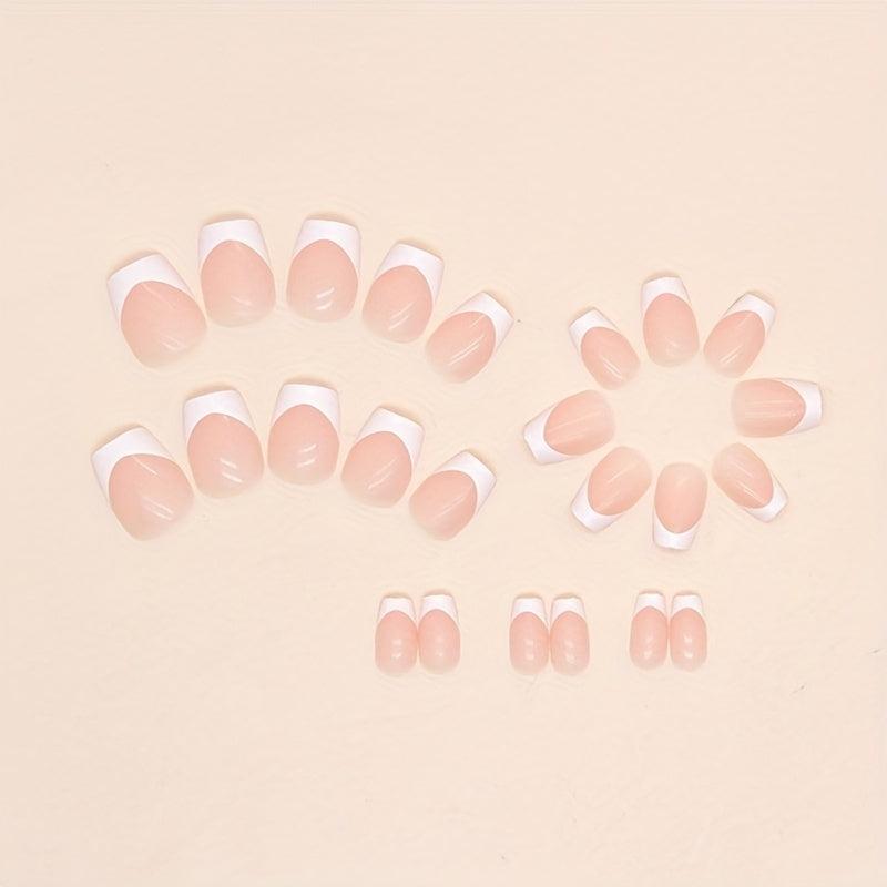 24pcs Glossy French Tip Press On Nails Full Coverage Short Square False Nails