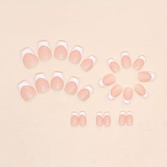 24pcs Glossy French Tip Press On Nails Full Coverage Short Square False Nails