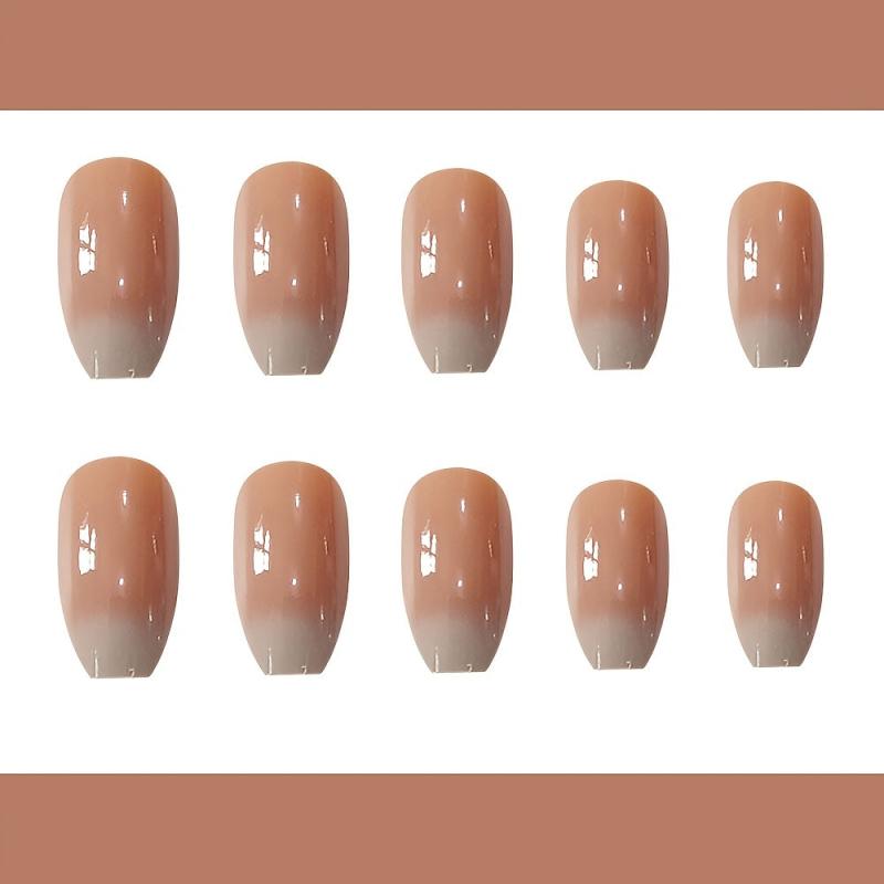 Ombre French Press Nails Medium Gradient Glossy Acrylic False Nails