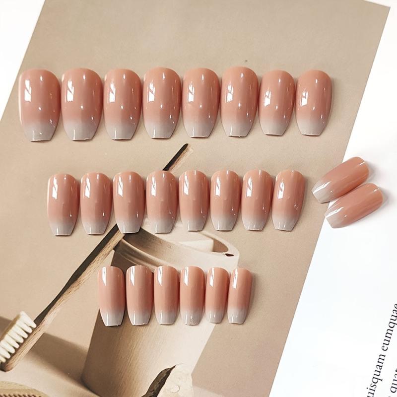 Ombre French Press Nails Medium Gradient Glossy Acrylic False Nails