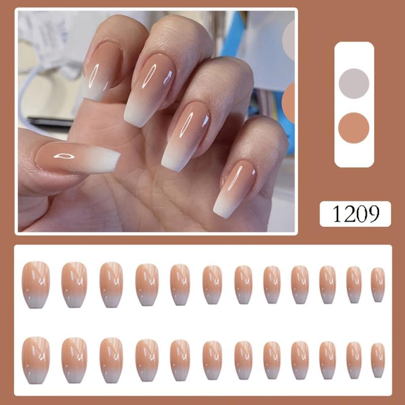 Ombre French Press Nails Medium Gradient Glossy Acrylic False Nails