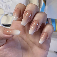 Ombre French Press Nails Medium Gradient Glossy Acrylic False Nails