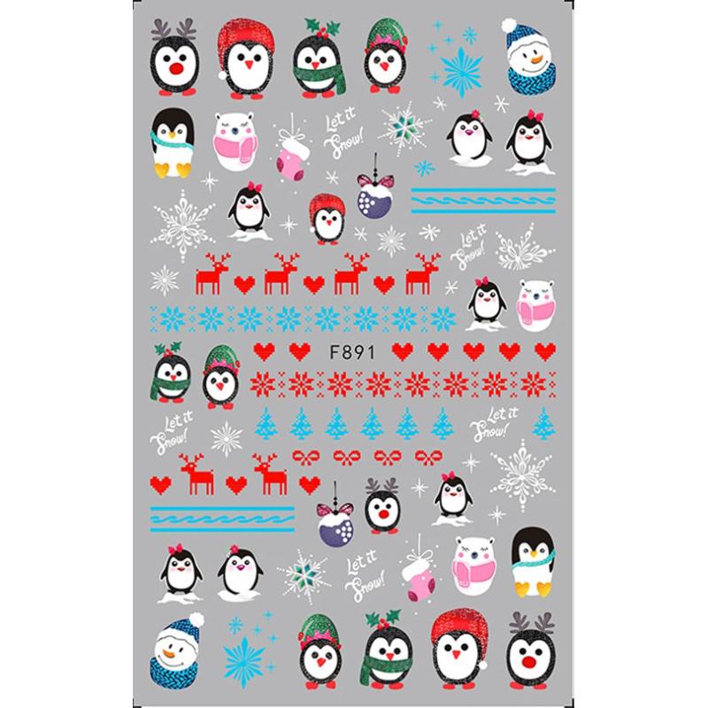 Christmas 3D Nail Stickers Santa Fawn Socks Tree Self Adhesive Nail Stickers