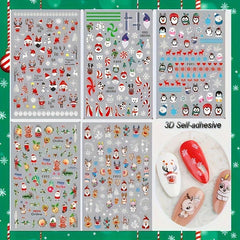 Christmas 3D Nail Stickers Santa Fawn Socks Tree Self Adhesive Nail Stickers