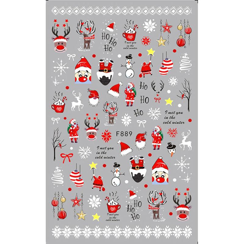 Christmas 3D Nail Stickers Santa Fawn Socks Tree Self Adhesive Nail Stickers