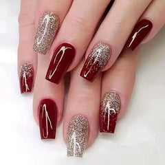 24pcs Wine Red French Tip Press On Nails Medium Square False Nails