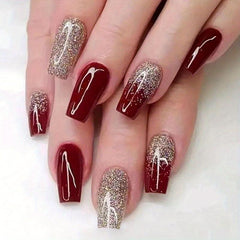24pcs Wine Red French Tip Press On Nails Medium Square False Nails