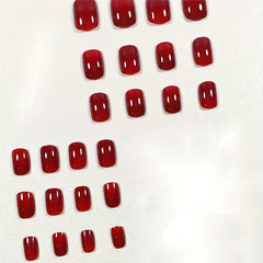 24pcs Glossy Red Press On Nails Full Coverage Short Square False Nails