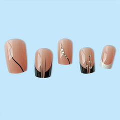 24 pcs Glossy Square Press On Nails Long Lasting False Nails with Line