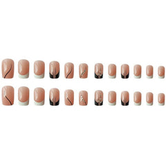24 pcs Glossy Square Press On Nails Long Lasting False Nails with Line