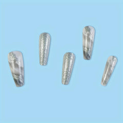 24 Pcs Long Ballerina Marble Gray Press On Nails Reusable False Nails