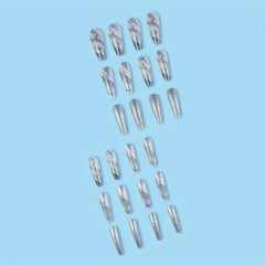 24 Pcs Long Ballerina Marble Gray Press On Nails Reusable False Nails