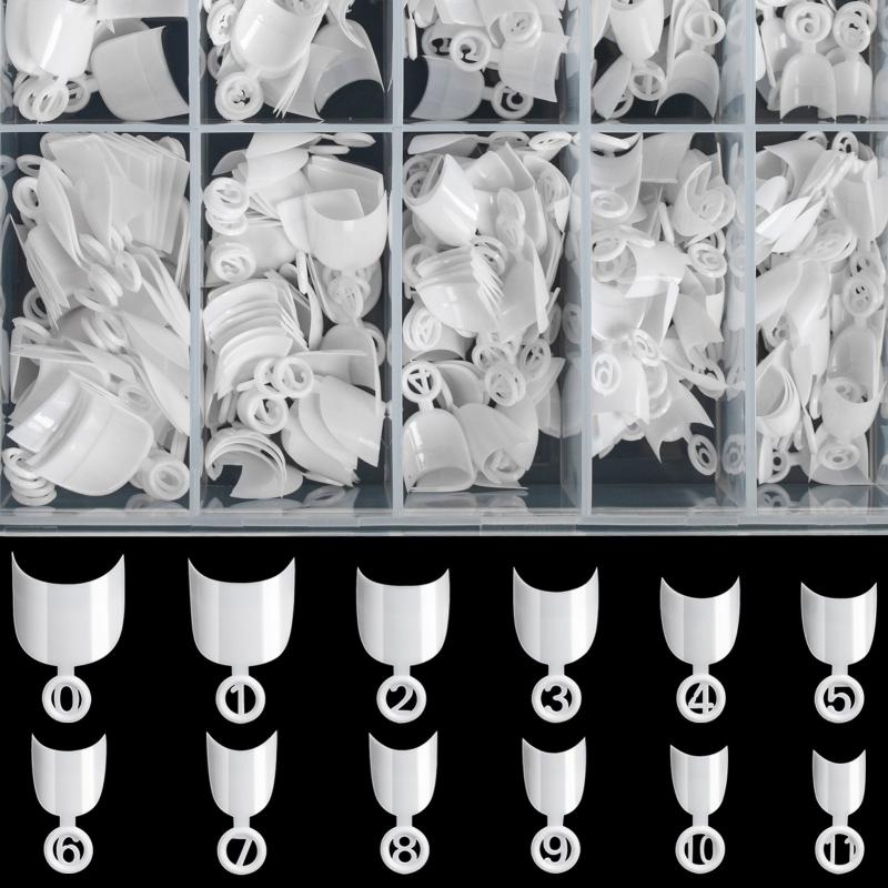 600PCS Oval Half Cover Nail Tips Clear False Nails 12 Sizes