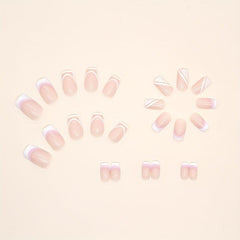 24 pcs Nude Pink French Tip Square Stick On Nails Easy to Apply Acrylic