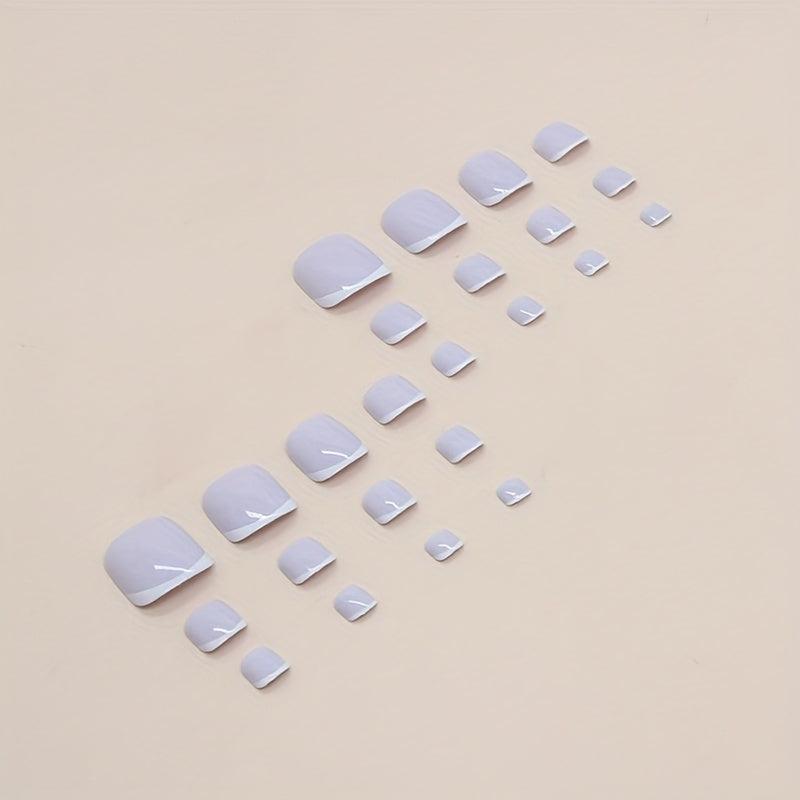 24pcs Glossy French Tip Press On Toenails for Summer Parties
