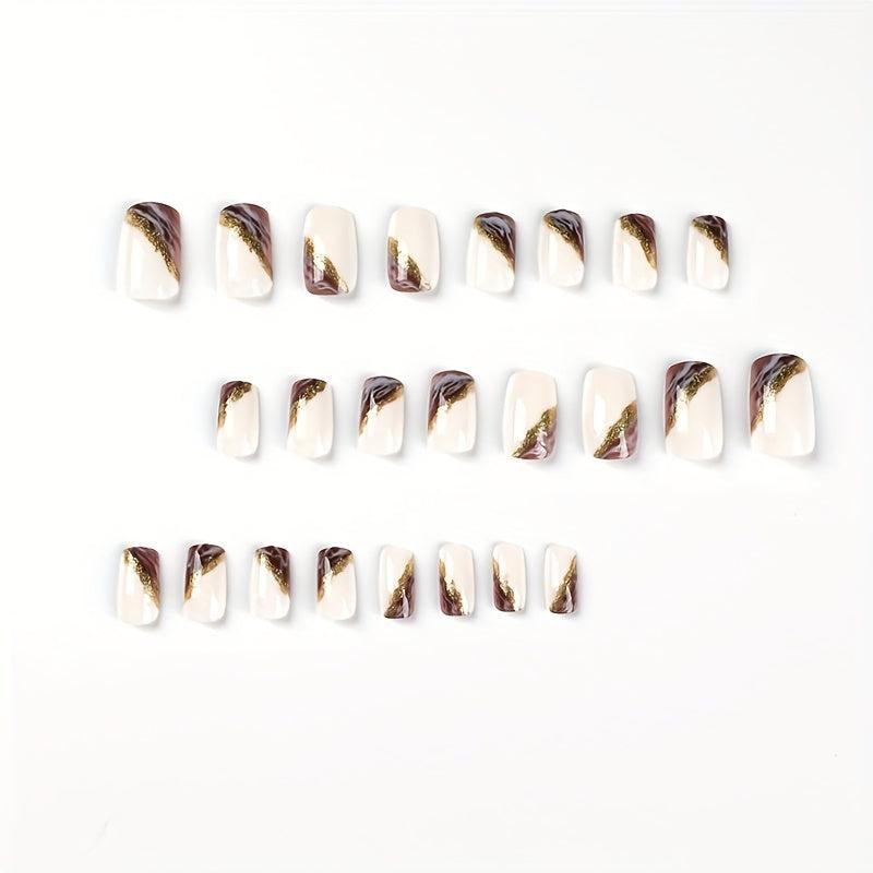 24pcs Purple Acrylic Nails with Marbling Easy to Apply Press On Nails