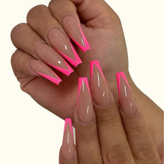 Rose Pink Press On Nails Long Coffin Ballerina False Nail