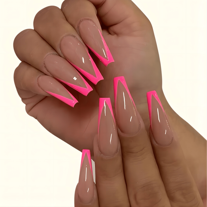 Rose Pink Press On Nails Long Coffin Ballerina False Nail