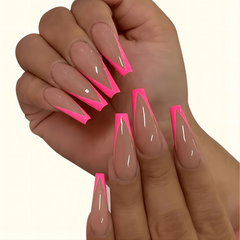 Rose Pink Press On Nails Long Coffin Ballerina False Nail