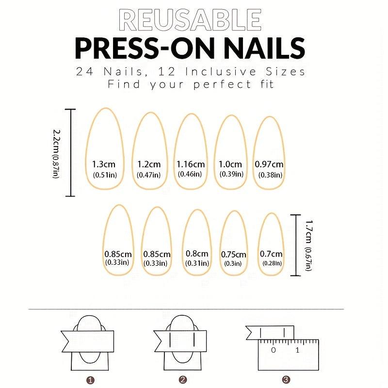 24pcs Silver Glitter Almond Press On Nails, Medium Length Full Cover False Nails
