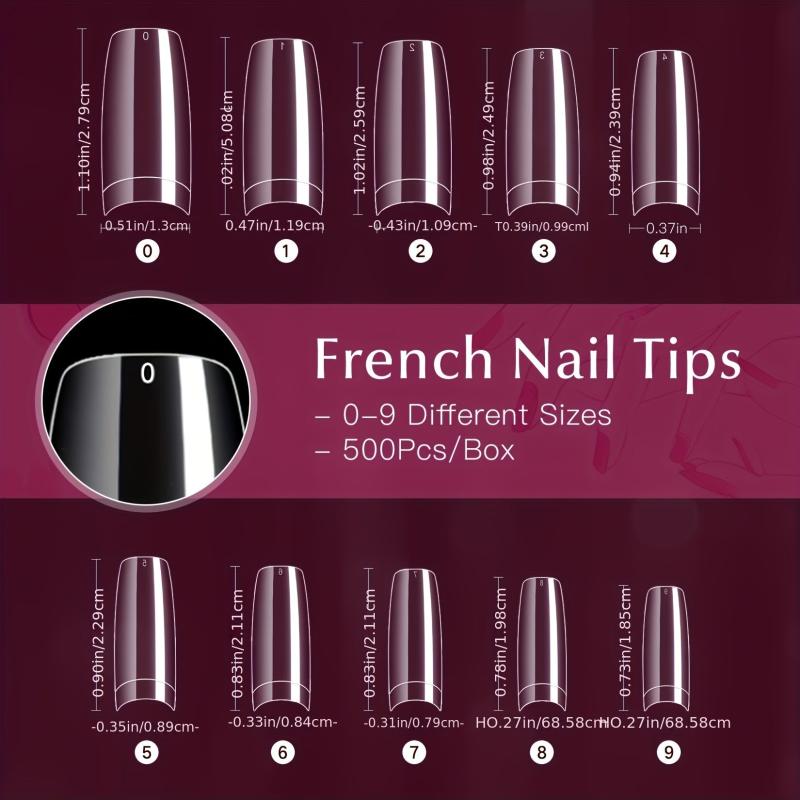 500 Clear French Acrylic Nail Tips Half Cover Coffin False Nails