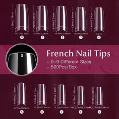 500 Clear French Acrylic Nail Tips Half Cover Coffin False Nails