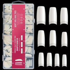 500 Clear French Acrylic Nail Tips Half Cover Coffin False Nails
