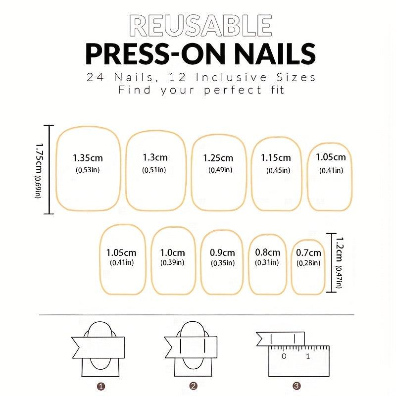 24pcs Flower Smile Face Press On Nails Glossy Full Cover False Nails