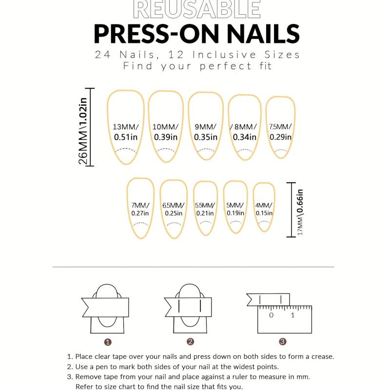 24pcs Pink Glitter Almond Press On Nails Medium Length False Nails