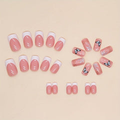 24pcs Glossy Butterfly Press On Nails with Golden Line Medium Square False Nails