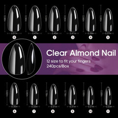Almond Nail Tips 240 Pcs Clear Gel Short Full Cover Press On Nails