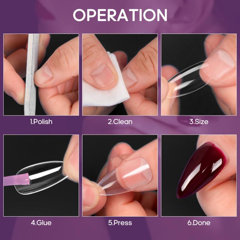 Almond Nail Tips 240 Pcs Clear Gel Short Full Cover Press On Nails