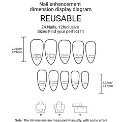 24 pcs Pink Almond Press On Nails Love Patterns Women Girls