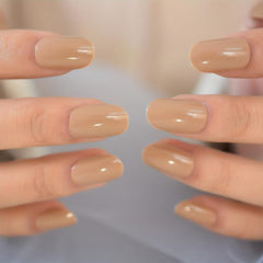 24pcs Medium Squoval Brown Glossy False Nails + Glue Sticker