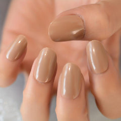 24pcs Medium Squoval Brown Glossy False Nails + Glue Sticker