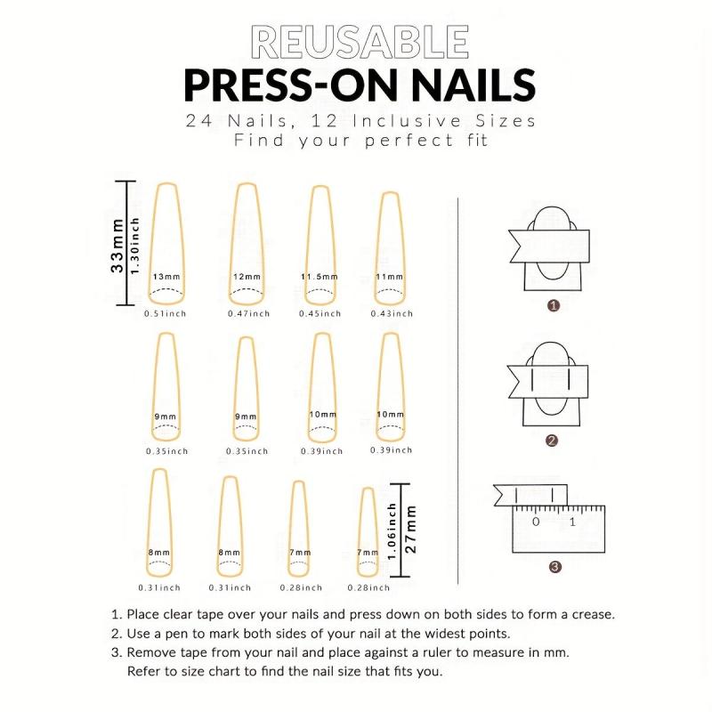 24pcs Plaid Ballerina Press On Nails with Rhinestones Long Length False Nails