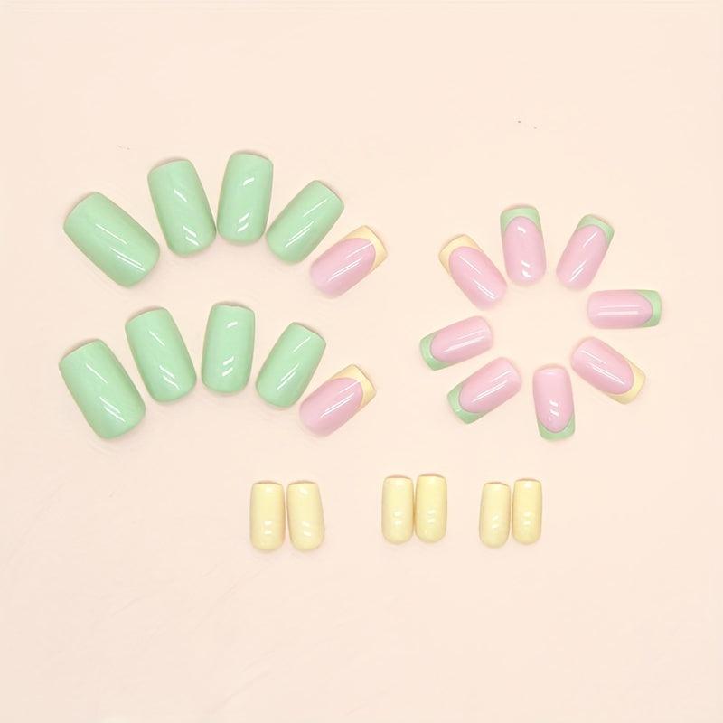 24pcs Glossy Pink Press On Nails Full Cover False Nails