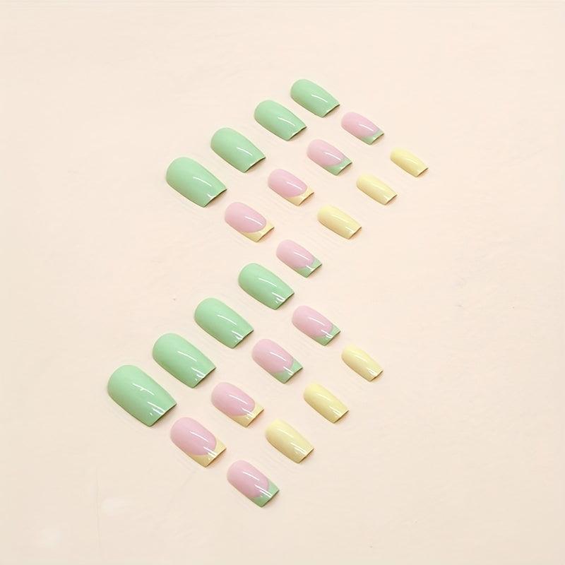 24pcs Glossy Pink Press On Nails Full Cover False Nails