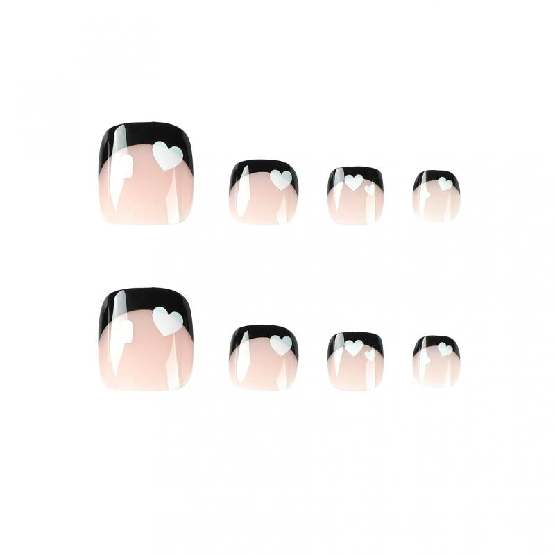 24pcs Heart French Tip Press On Toenails Full Cover Short Square False Toenails