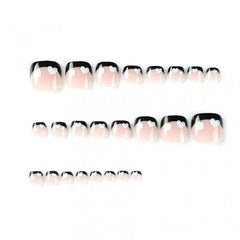 24pcs Heart French Tip Press On Toenails Full Cover Short Square False Toenails
