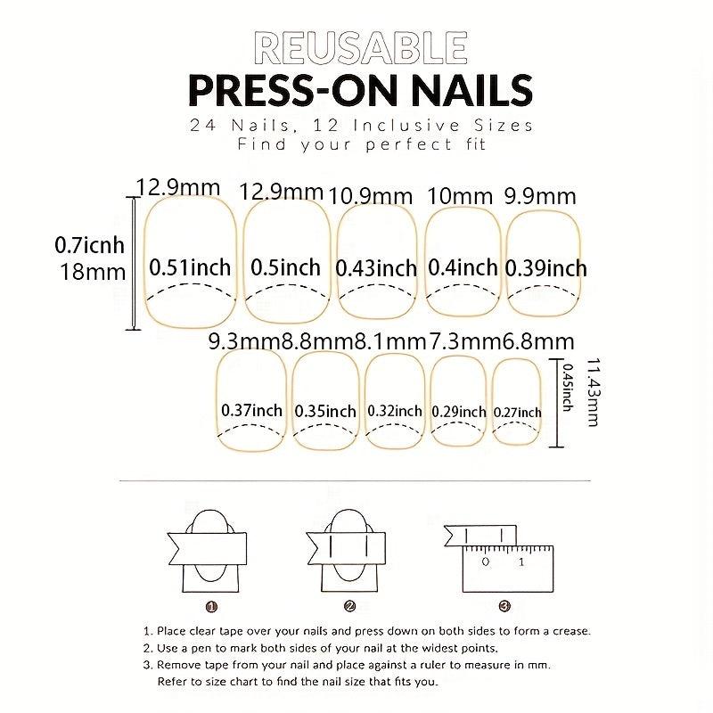 24pcs Green French Tip Press On Nails with Glitter Heart