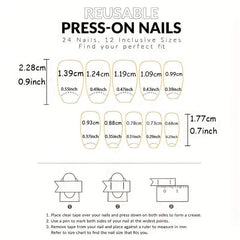 24 pcs Glossy Rhinestone Press On Nails Long Square Stylish Look
