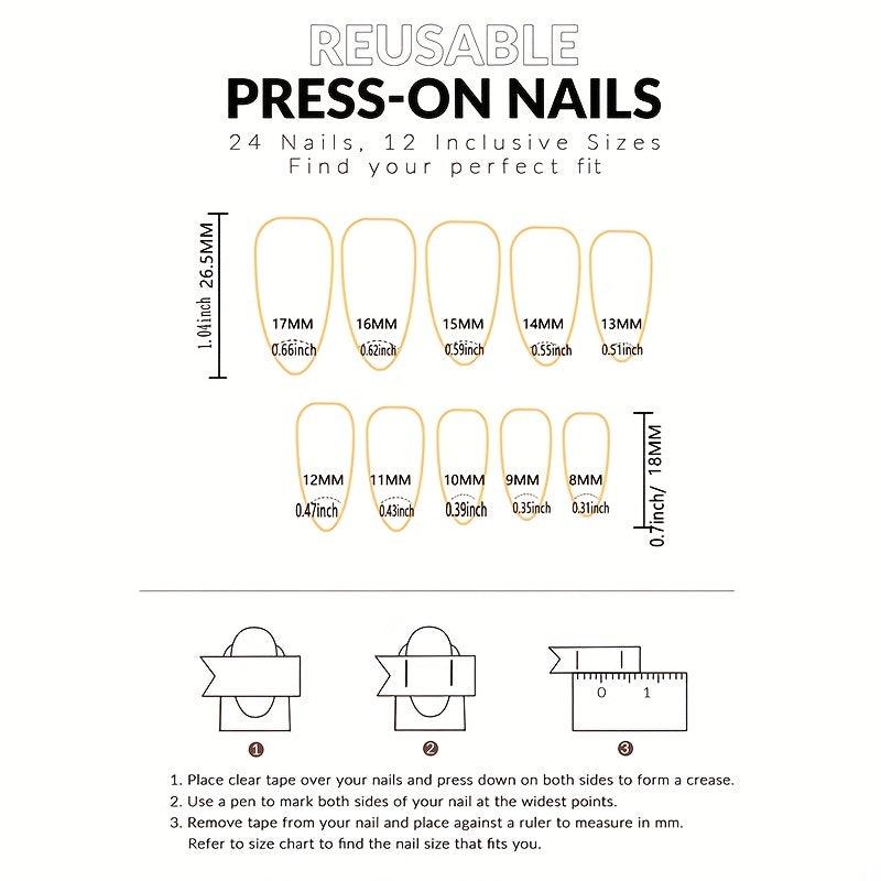 24pcs Green Sequins Press On Nails Long French Acrylic False Nails
