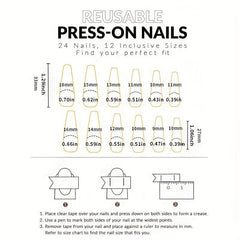 24 pcs French Ballerina Press On Nails with Rhinestones