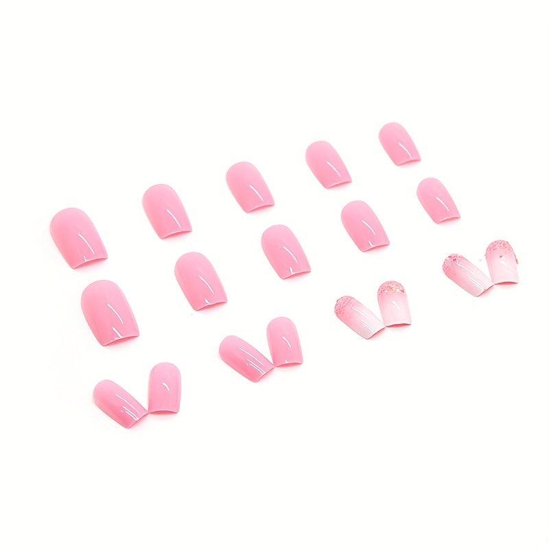 24pcs Pink Ombre Bling Sequins Coffin Press On Nails for Women