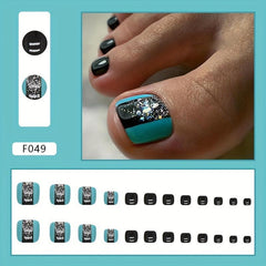 24pcs Glitter Square Toenails Full Cover Acrylic Nails with Nail Glue