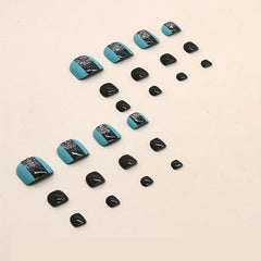 24pcs Glitter Square Toenails Full Cover Acrylic Nails with Nail Glue