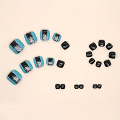 24pcs Glitter Square Toenails Full Cover Acrylic Nails with Nail Glue